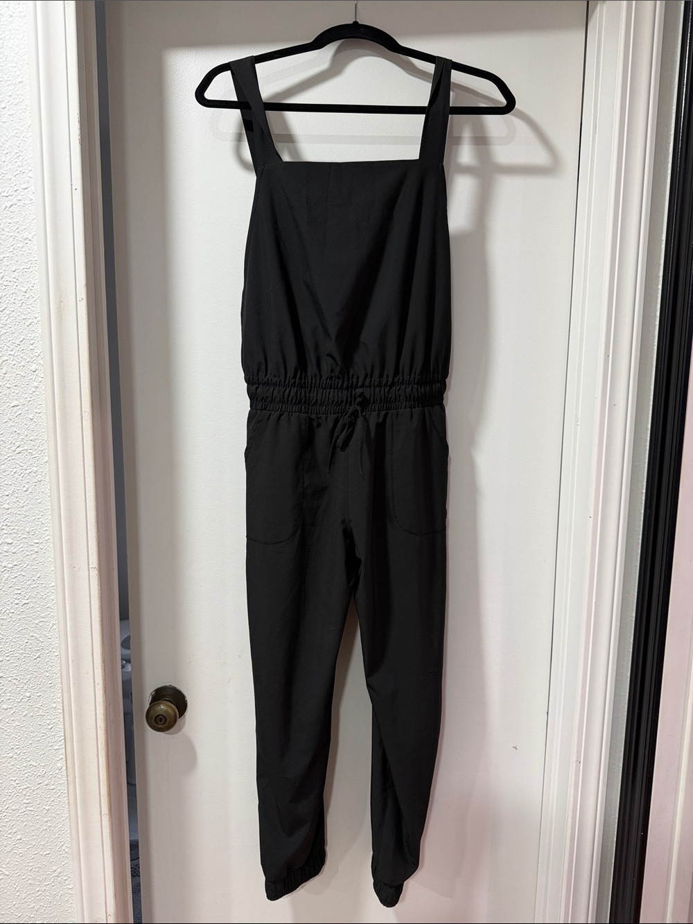 Albion Black Sleeveless Square-Neck Jumpsuit with Elastic Waist